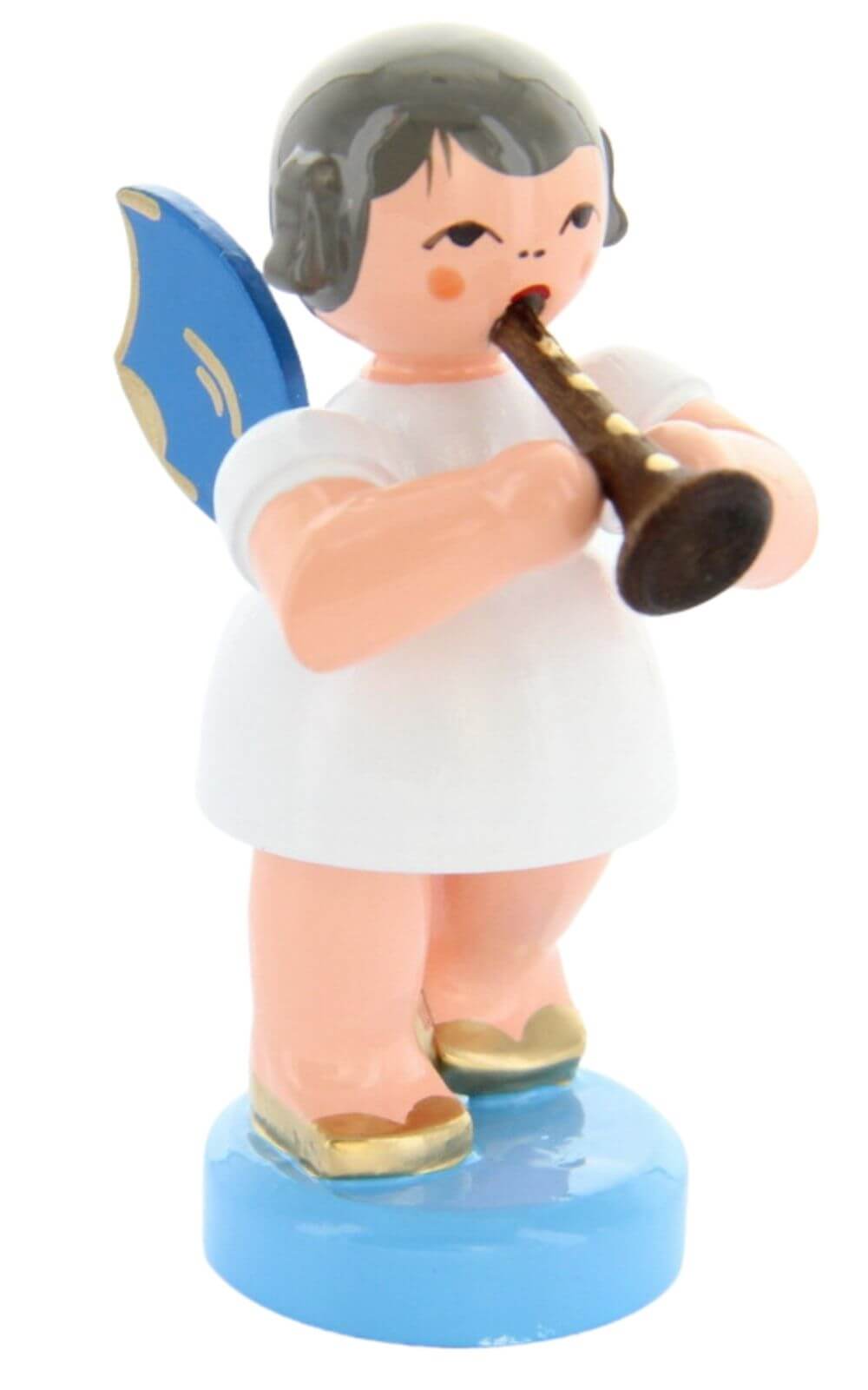 Weihnachtsengel stehend mit Flöte und blauen Flügeln von Figurenland Uhlig GmbH