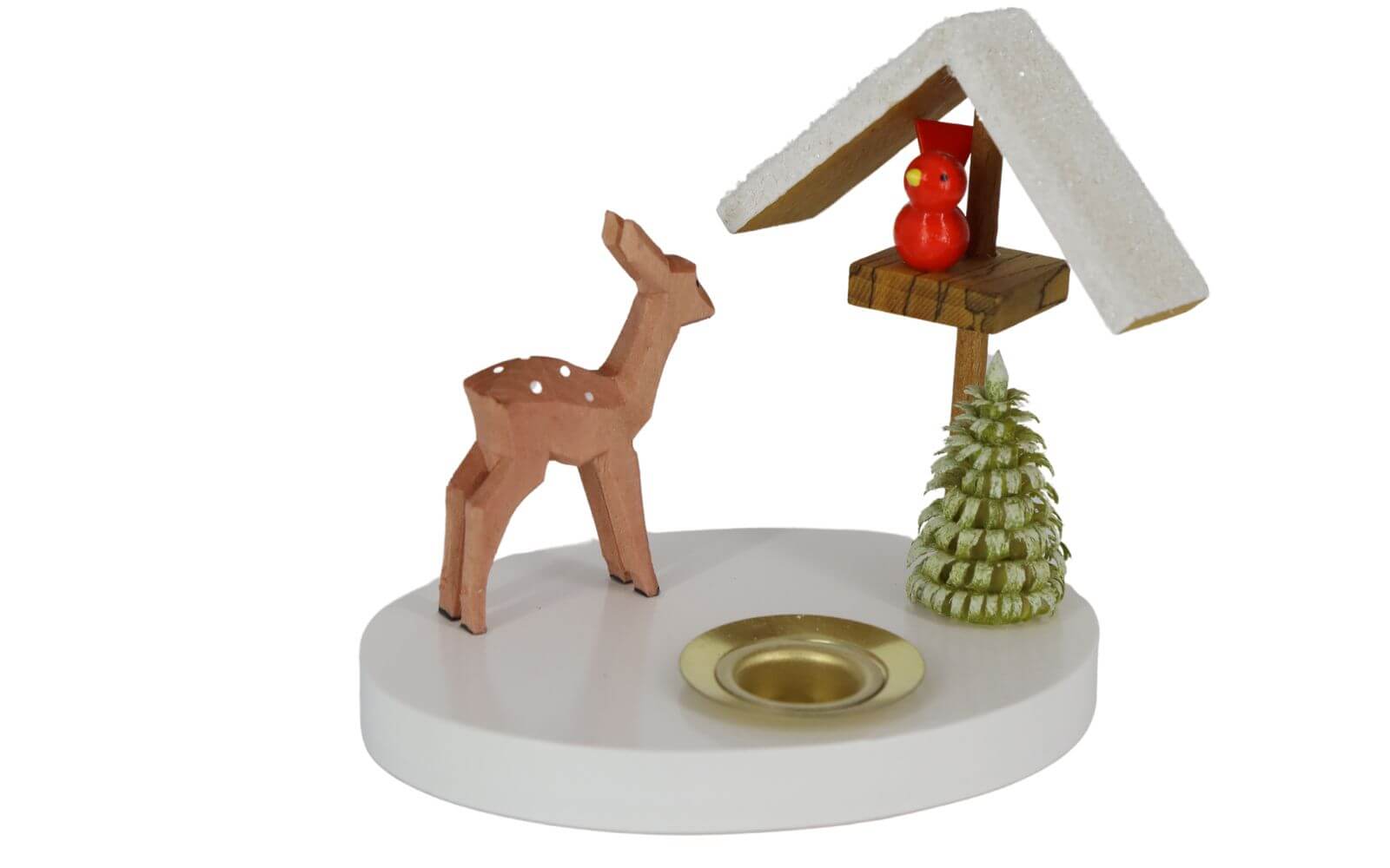 Kerzenhalter Reh mit Vogelhaus, farbig, 8 cm von Ralf Zenker