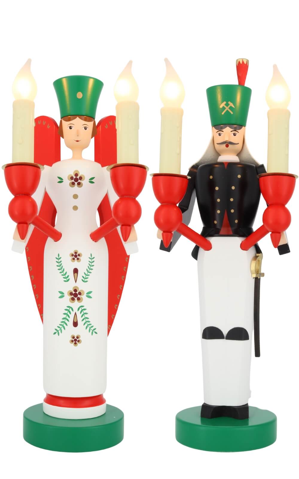 Engel und Bergmann elektrisch beleuchtet, 26 cm, farbig von Richard Glässer_1