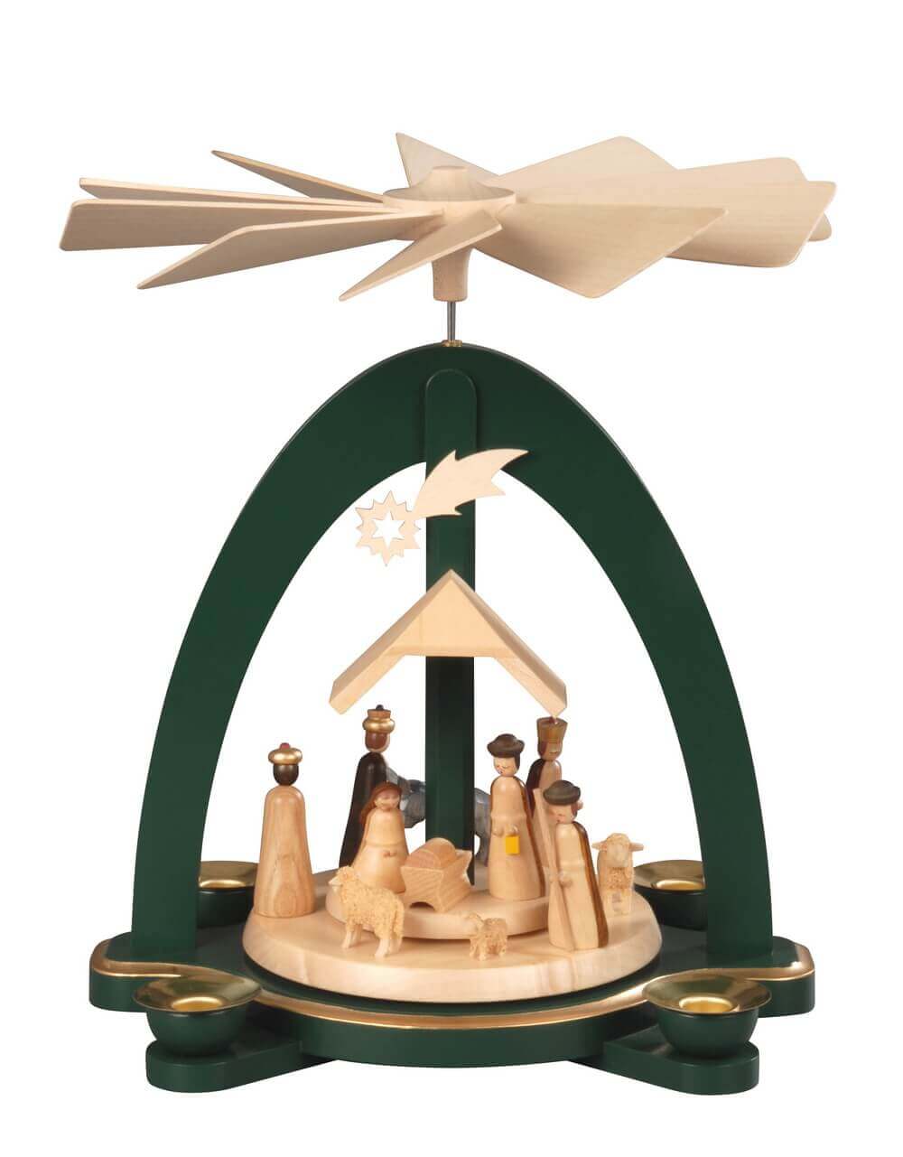 Weihnachtspyramide Heilige Familie, grün, 28 cm von Albin Preißler