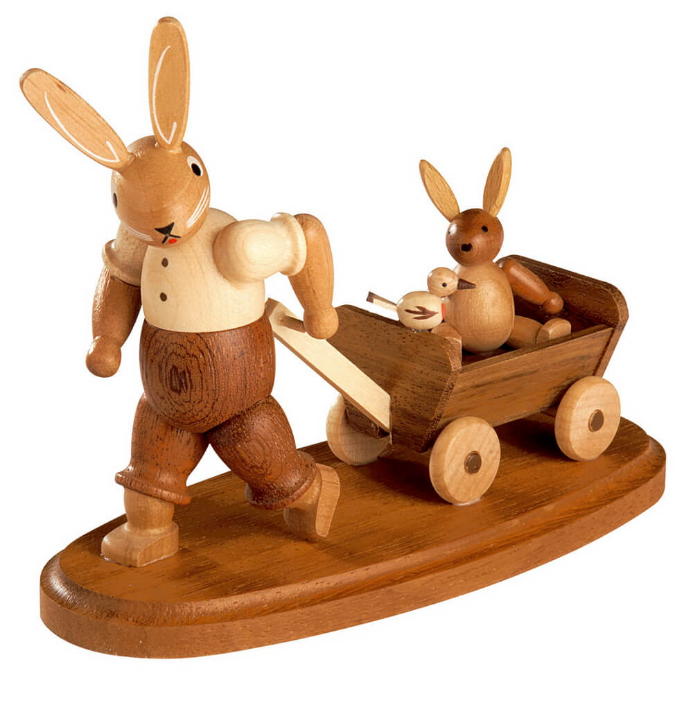 Hasenvater mit Kind auf Bollerwagen, natur von Müller Kleinkunst