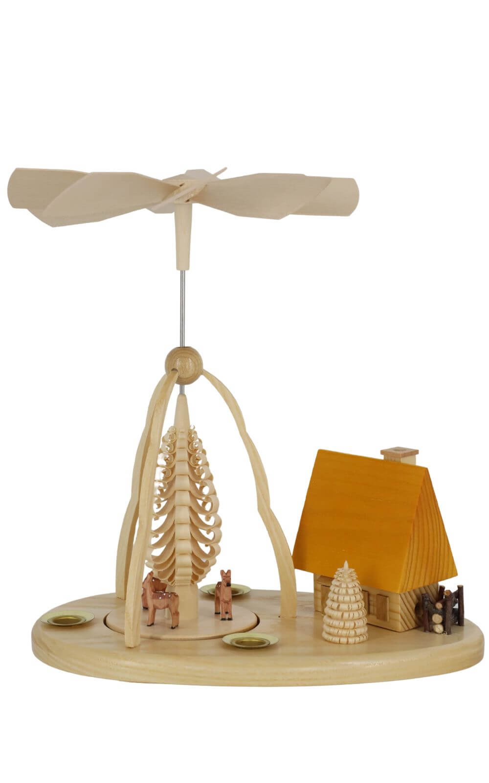 Weihnachtspyramide mit Rehen und Räucherhaus, 23 cm, natur von Ralf Zenker_1