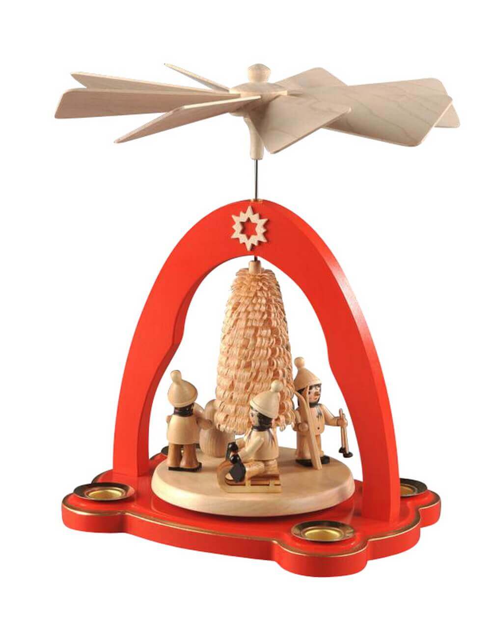 Weihnachtspyramide Winterkinder, rot, 20 cm von Albin Preißler