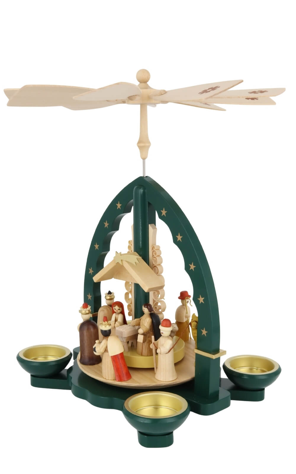 Weihnachtspyramide Christi Geburt für Teelicht und Kerzen, grün, 28 cm von Richard Glässer_2
