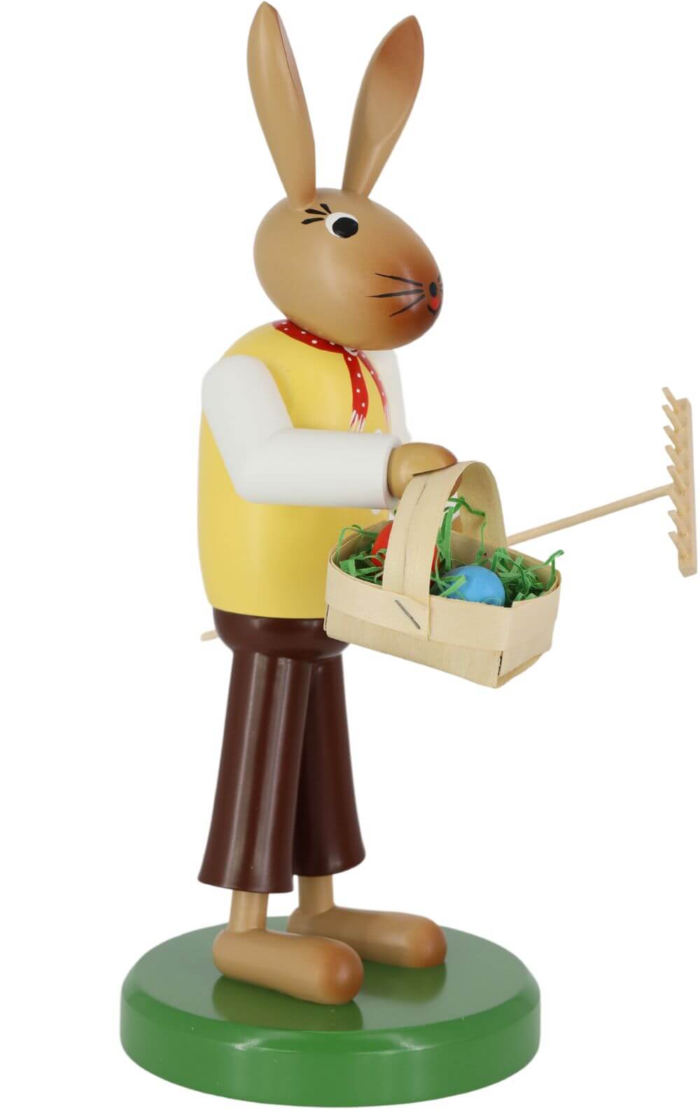 Osterhase mit Rechen und Korb, 28 cm, farbig von SEIFFEN.COM_2