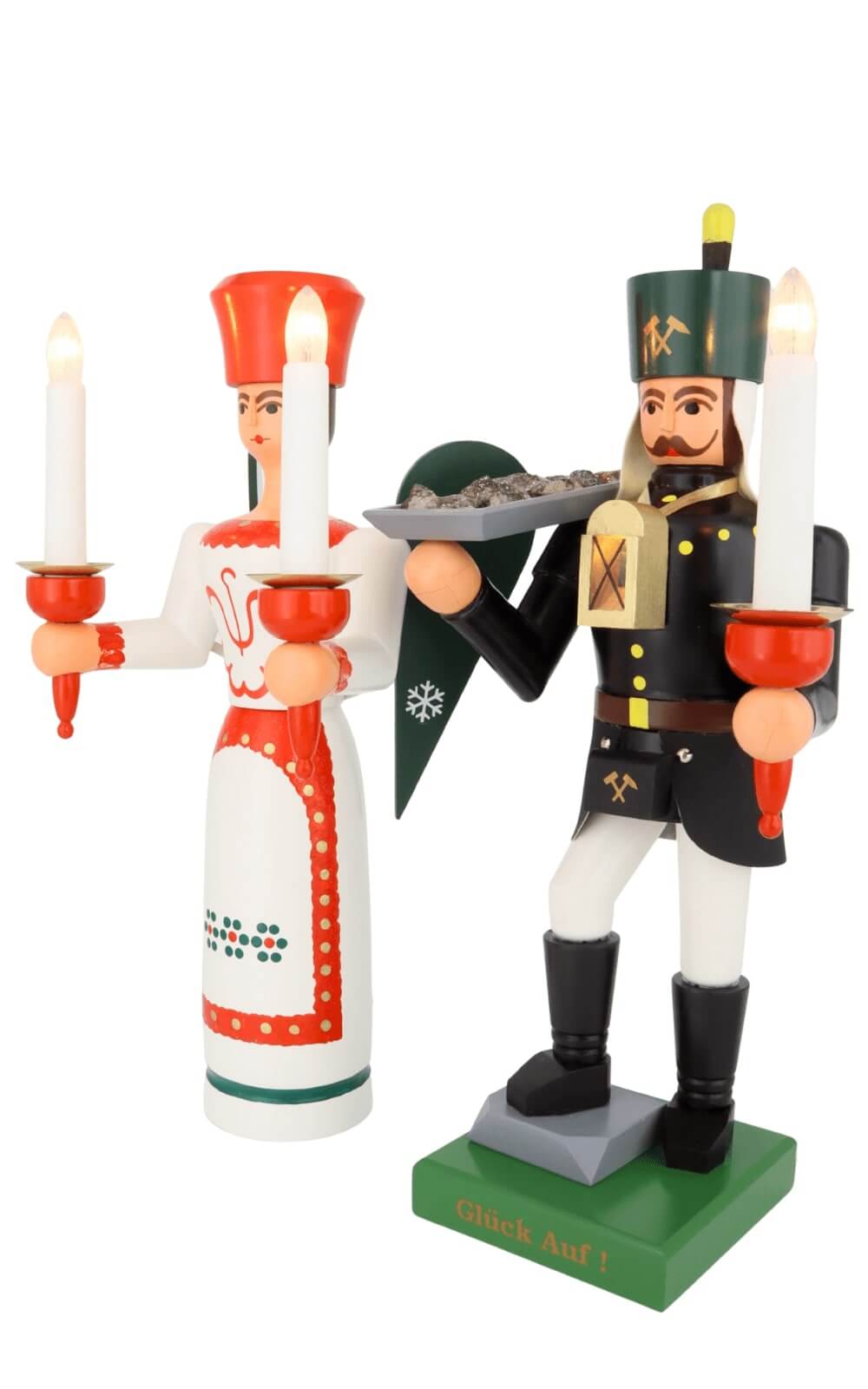 Engel und Bergmann, 34 cm mit Erzschale und Brustlampe, elektrisch beleuchtet von SEIFFEN.COM_4