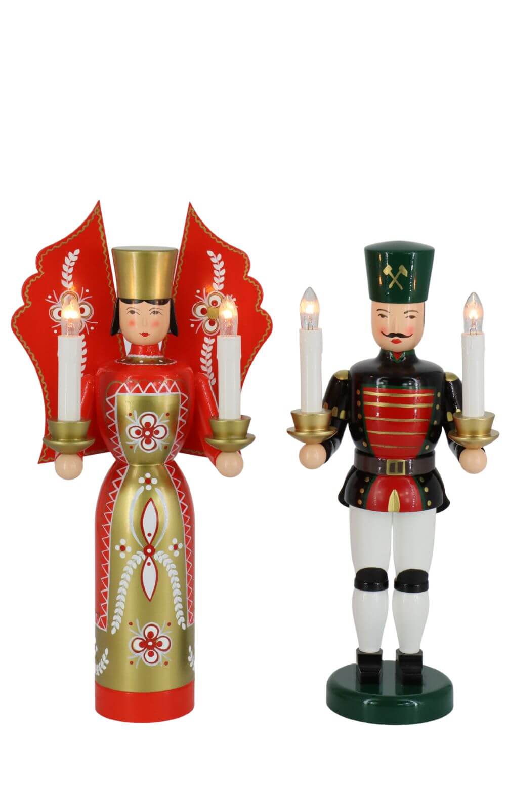 Engel und Bergmann rot - gold, 36 cm, elektrisch beleuchtet von Holzkunst Gahlenz_1