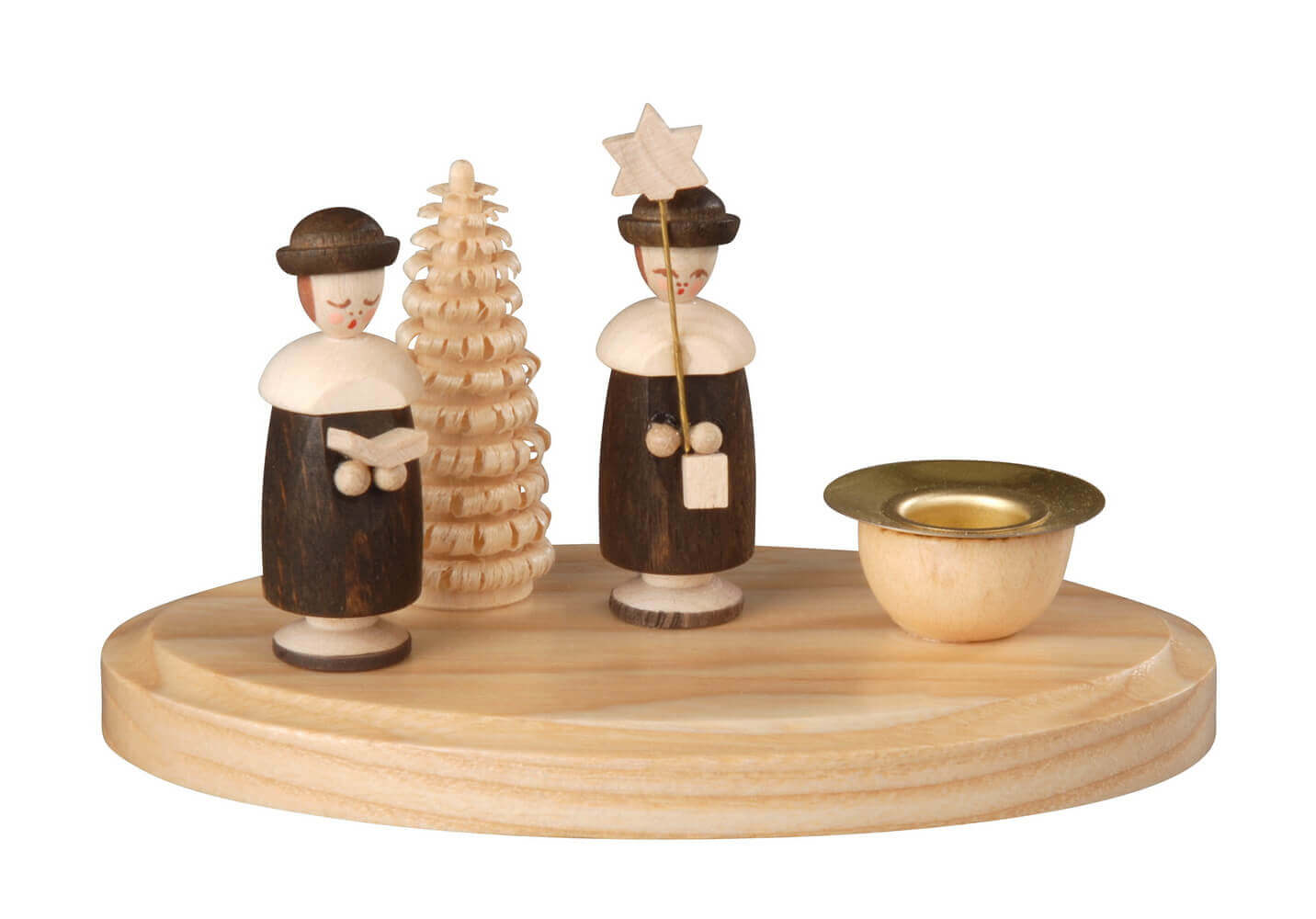 Weihnachtskerzenhalter, natur mit 2 Kurrendefiguren von Albin Preißler
