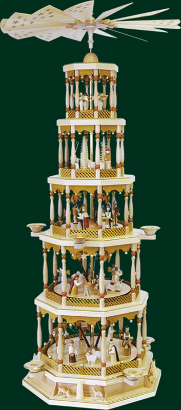 Weihnachtspyramide Christi Geburt, 5 - stöckig mit Spielwerk, 123 cm von Richard Glässer