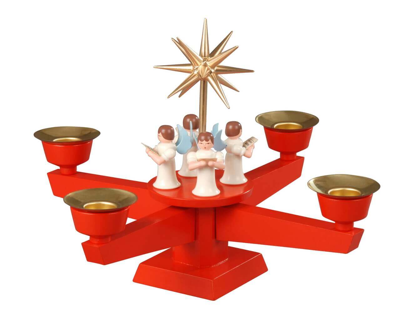Adventsleuchter mit 4 stehenden Engeln, rot von Albin Preißler