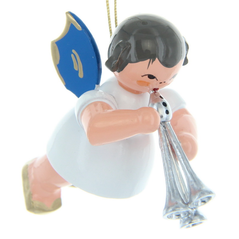Schwebeengel mit Schalmei und blauen Flügeln von Figurenland Uhlig GmbH