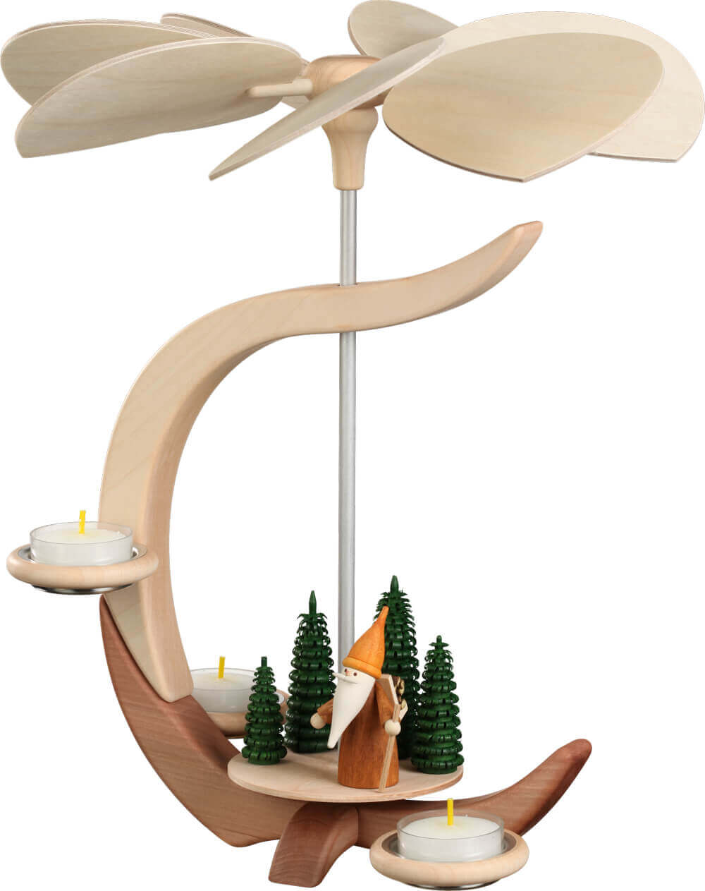 Weihnachtspyramide mit Wichtel Waldarbeiter, C-Form von Seiffener Volkskunst eG