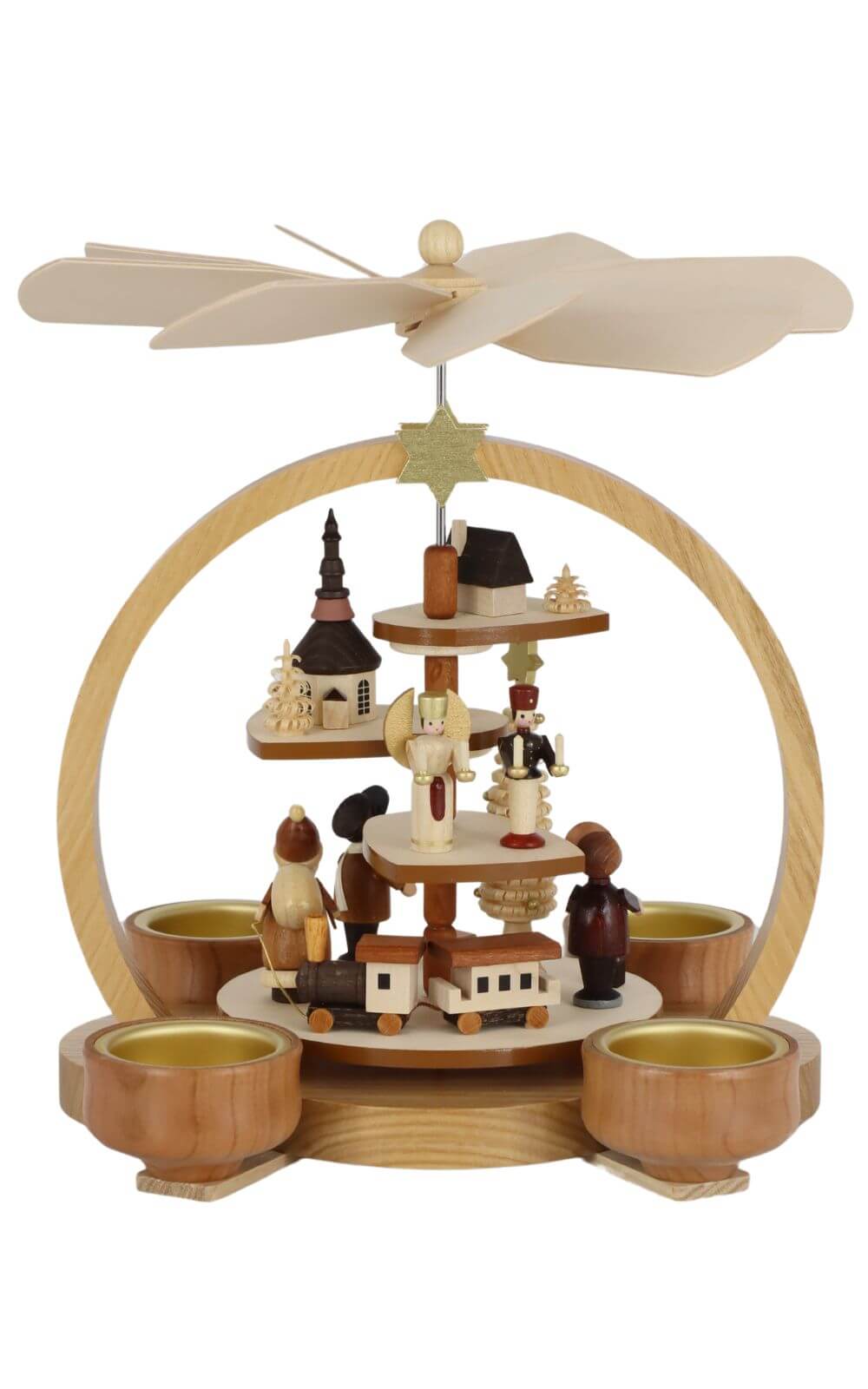 Weihnachtspyramide mit Seiffener Motiv für Teelichte, 22 cm, natur von Knuth Neuber_3