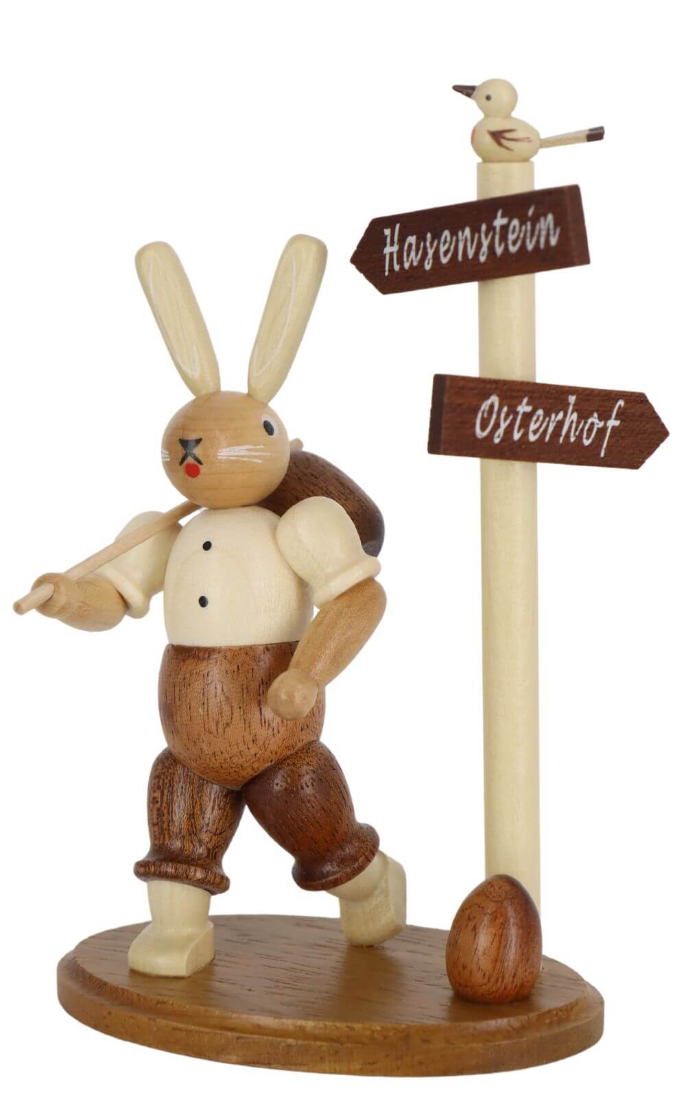 Hase Wanderer am Wegweiser, 14 cm, natur von Müller Kleinkunst_1