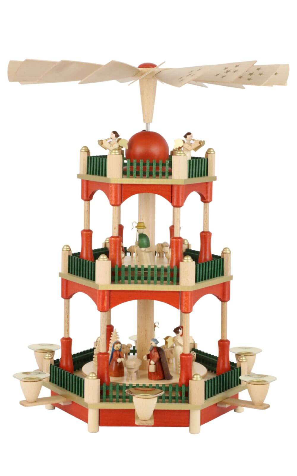Weihnachtspyramide mit Heiliger Familie, 3 – stöckig, 39 cm von Richard Glässer
