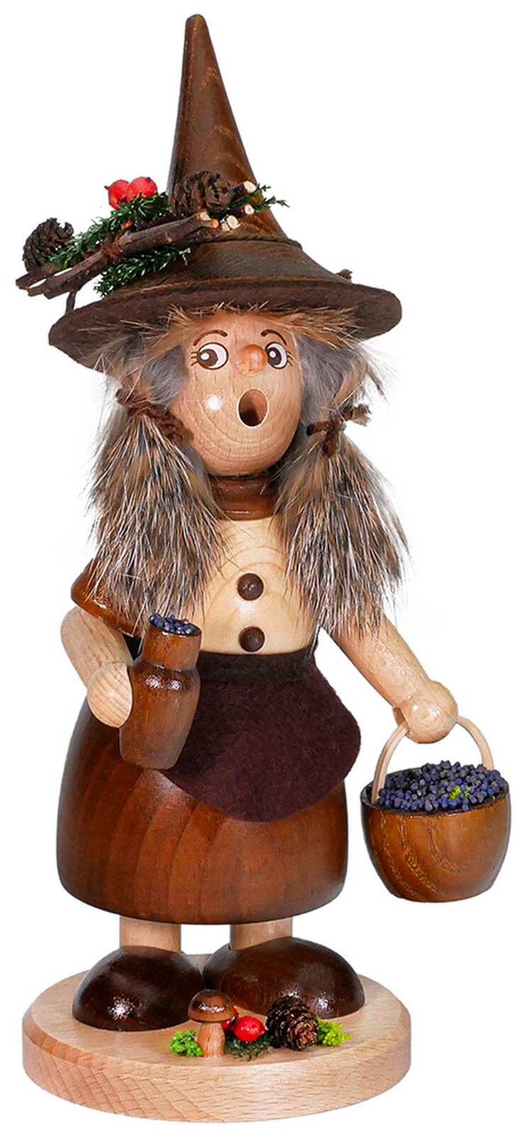 Räuchermännchen Wichtelfrau Blaubeerensammlerin natur, 25 cm von DWU Drechselwerkstatt Uhlig