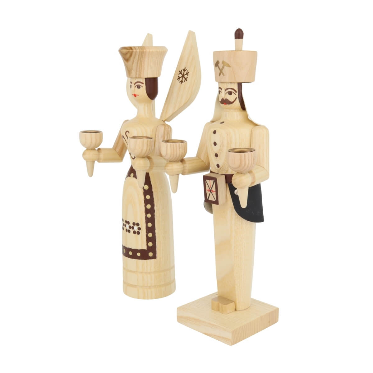 Engel und Bergmann für Wachskerzen, 26 cm, natur von SEIFFEN.COM