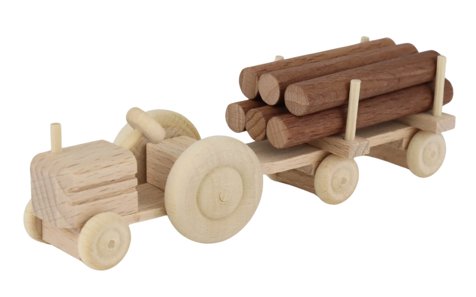 Holzspielzeug Traktor mit Anhänger Rundholz, natur von Robbi Weber_1