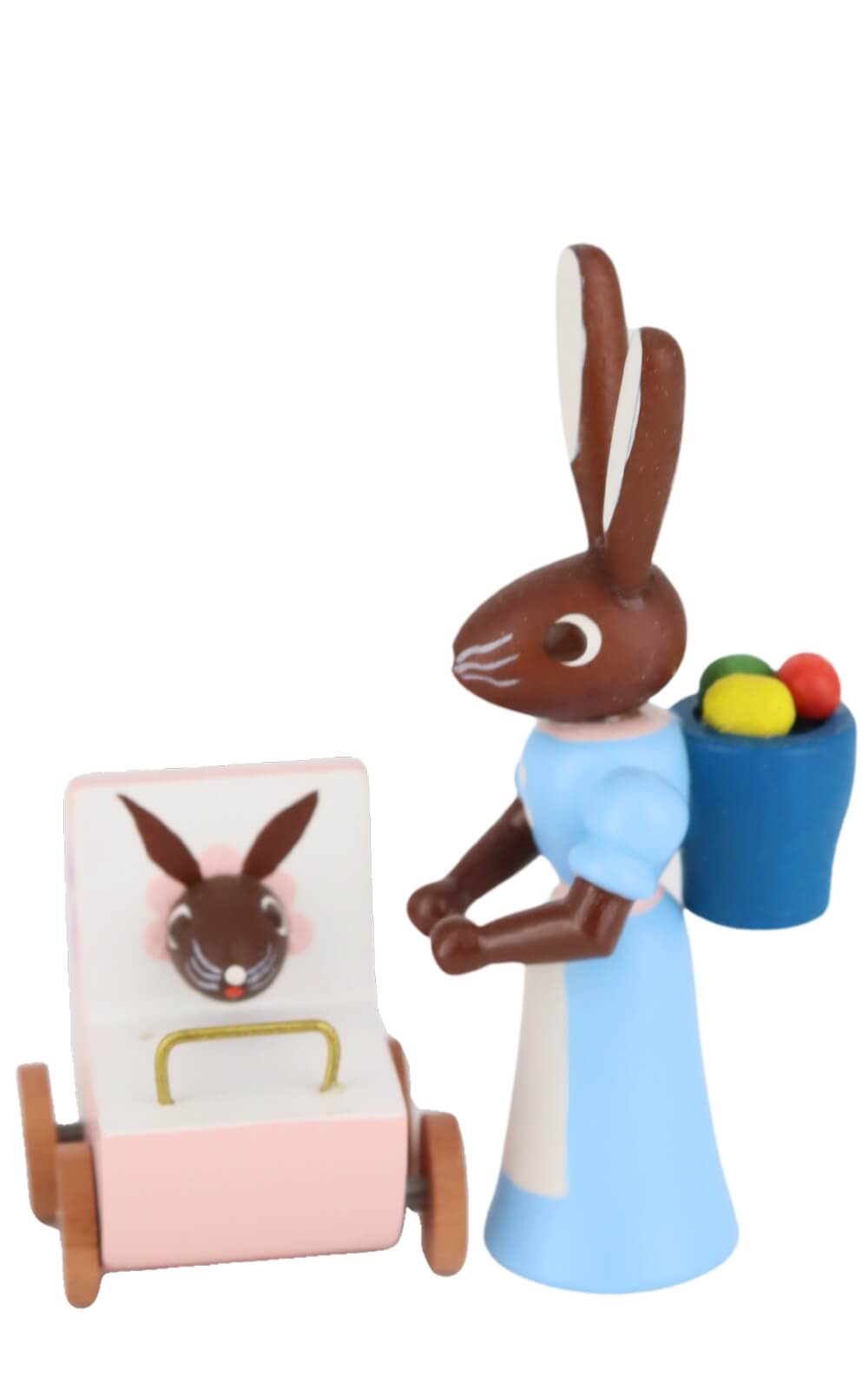 Osterhase Mutter mit rosa Kinderwagen, 6 cm, farbig von Stephan Kaden_2