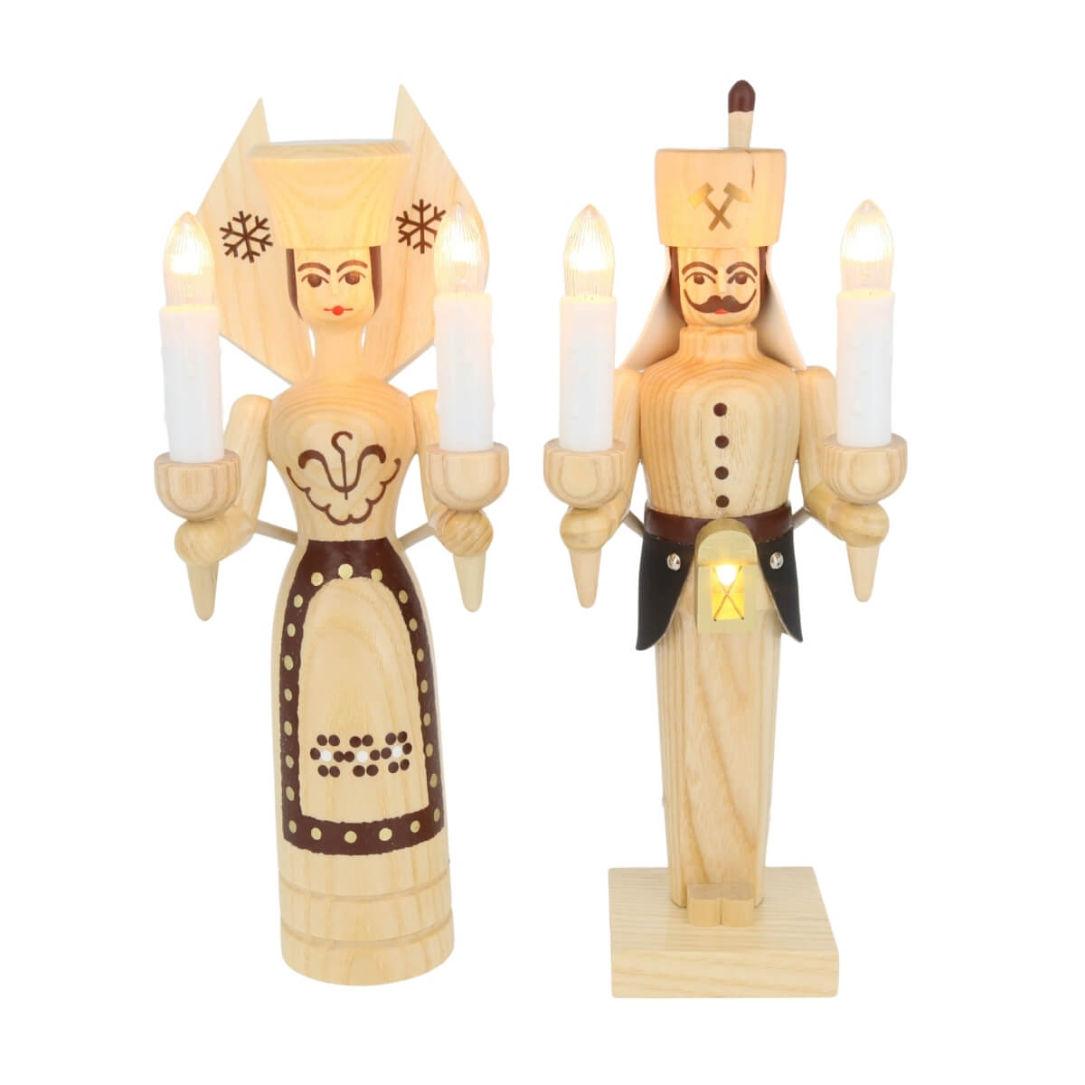 Engel und Bergmann, 26 cm, natur, elektrisch beleuchtet von SEIFFEN.COM