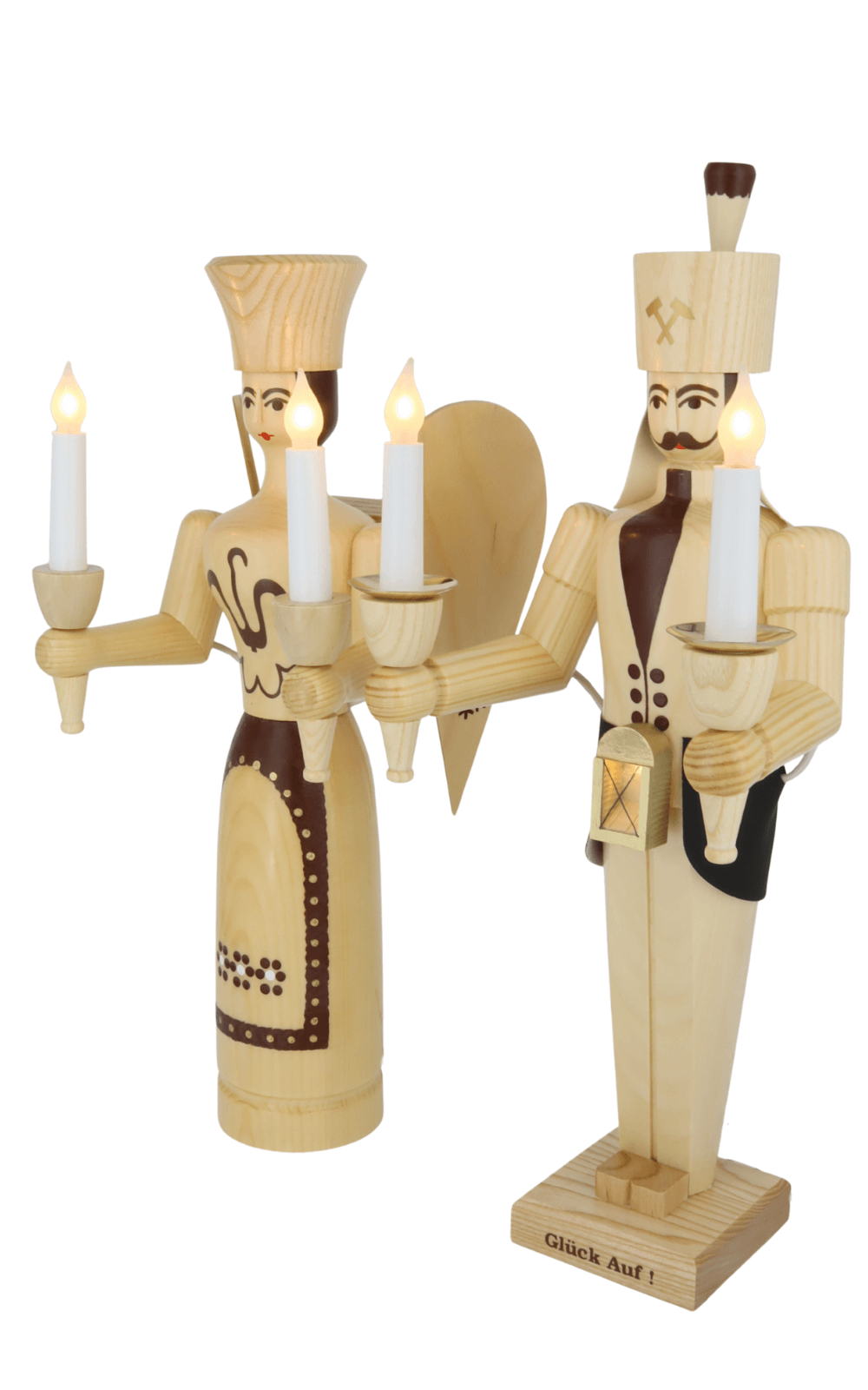 Engel und Bergmann, 50 cm in natur, elektrisch beleuchtet von SEIFFEN.COM