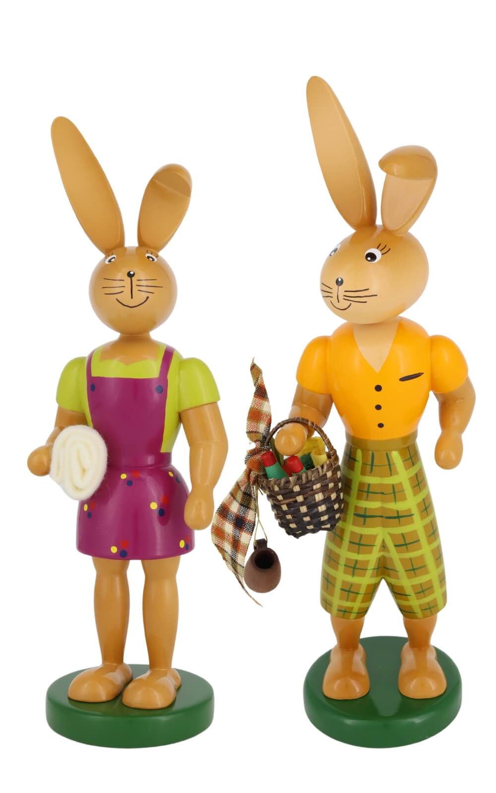 Osterhasenpaar mit Picknickkorb und Decke, 25 cm von Holzkunst Gahlenz