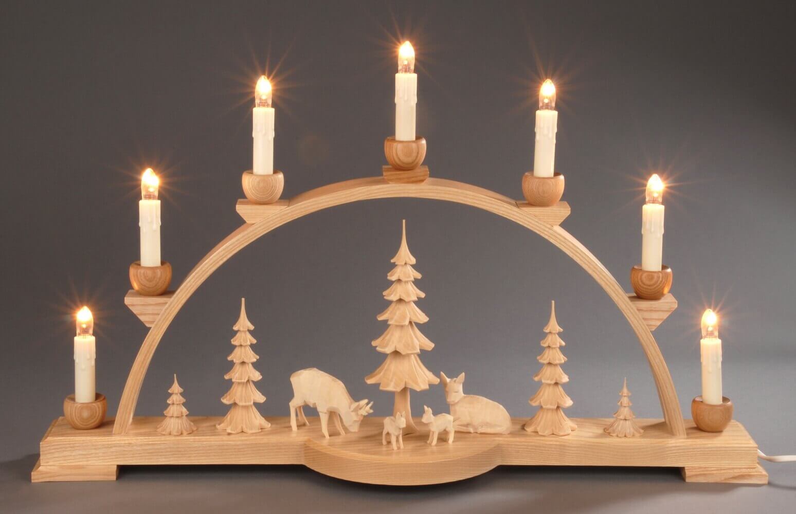 Schwibbogen mit geschnitzter Rehgruppe, natur, 60 cm, elektrisch beleuchtet von Albin Preißler_Bild2