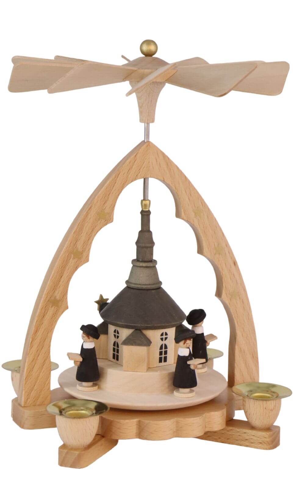 Weihnachtspyramide mit Seiffener Kirche, 19 cm, natur von Richard Glässer_2