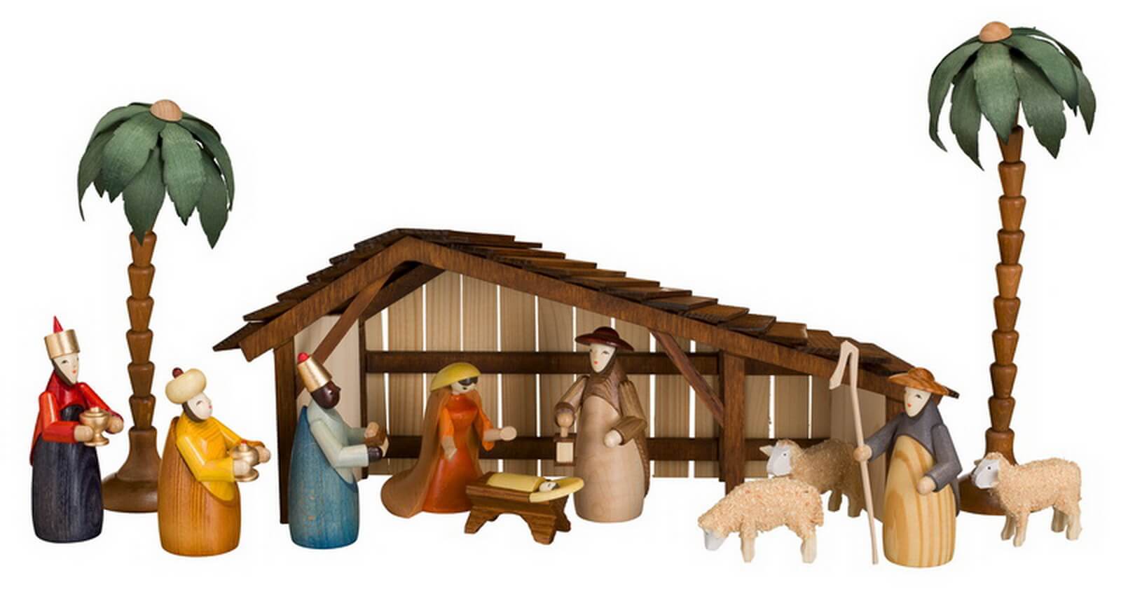 Weihnachtskrippe mit Stall, 19 cm, 13 – teilig von Theo Lorenz