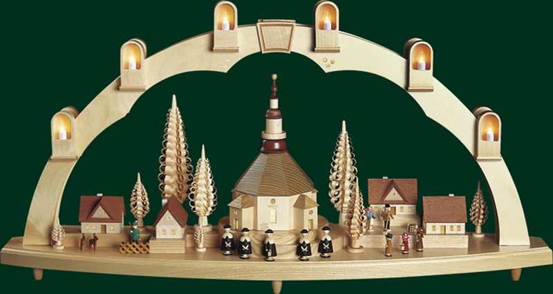Schwibbogen Seiffener Kirche mit Dorf, 80 cm von Richard Glässer