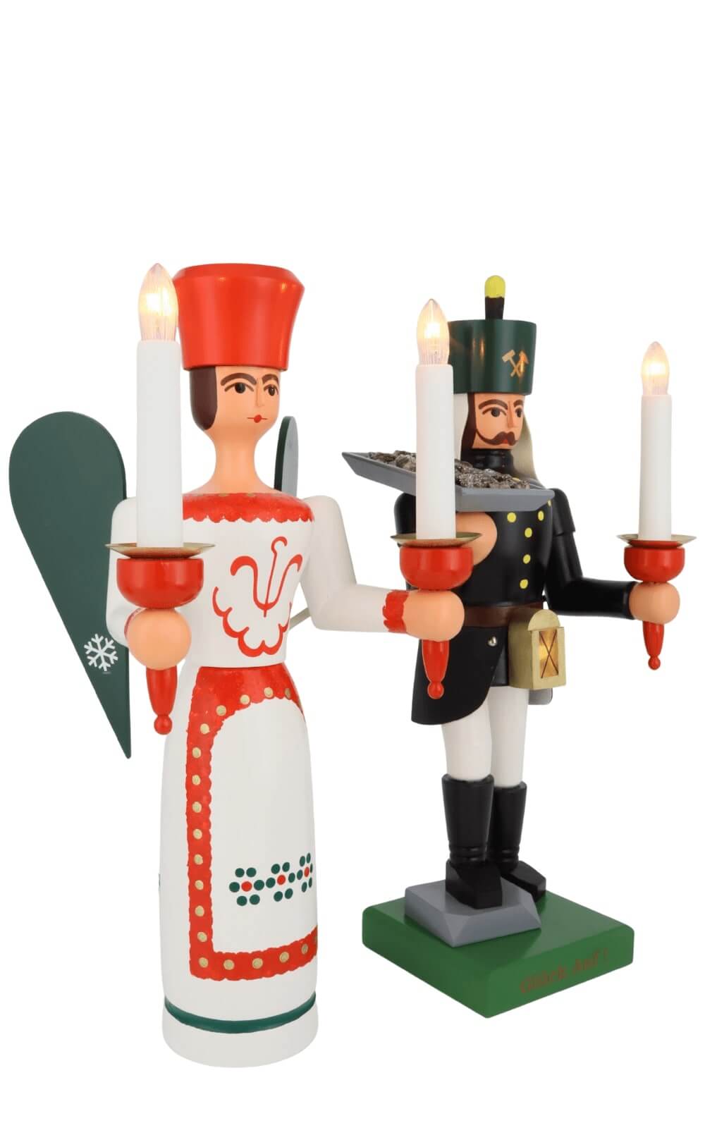 Engel und Bergmann, 34 cm mit Erzschale und Bauchlampe, elektrisch beleuchtet von SEIFFEN.COM_3