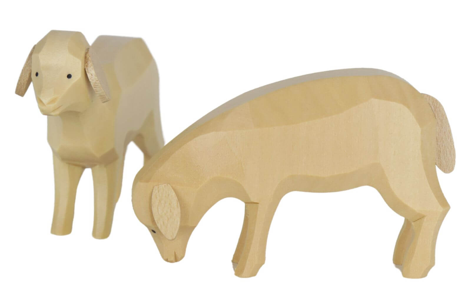 Miniatur Schafe, 2er Set, handgeschnitzt, 6 und 8 cm, natur von Müller Kleinkunst_2