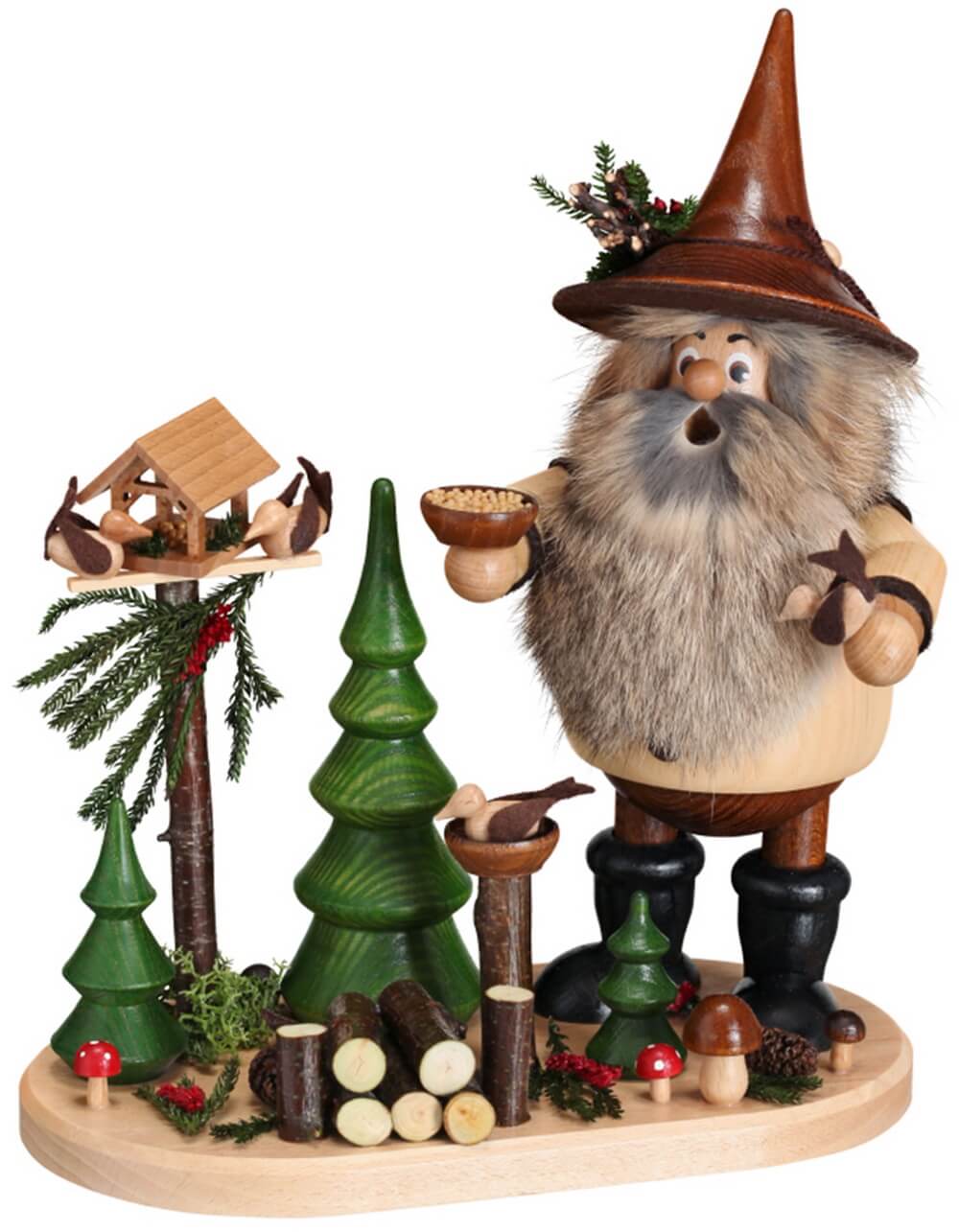 Räuchermännchen Wichtel Vogelfreund, 26 cm von DWU Drechselwerkstatt Uhlig