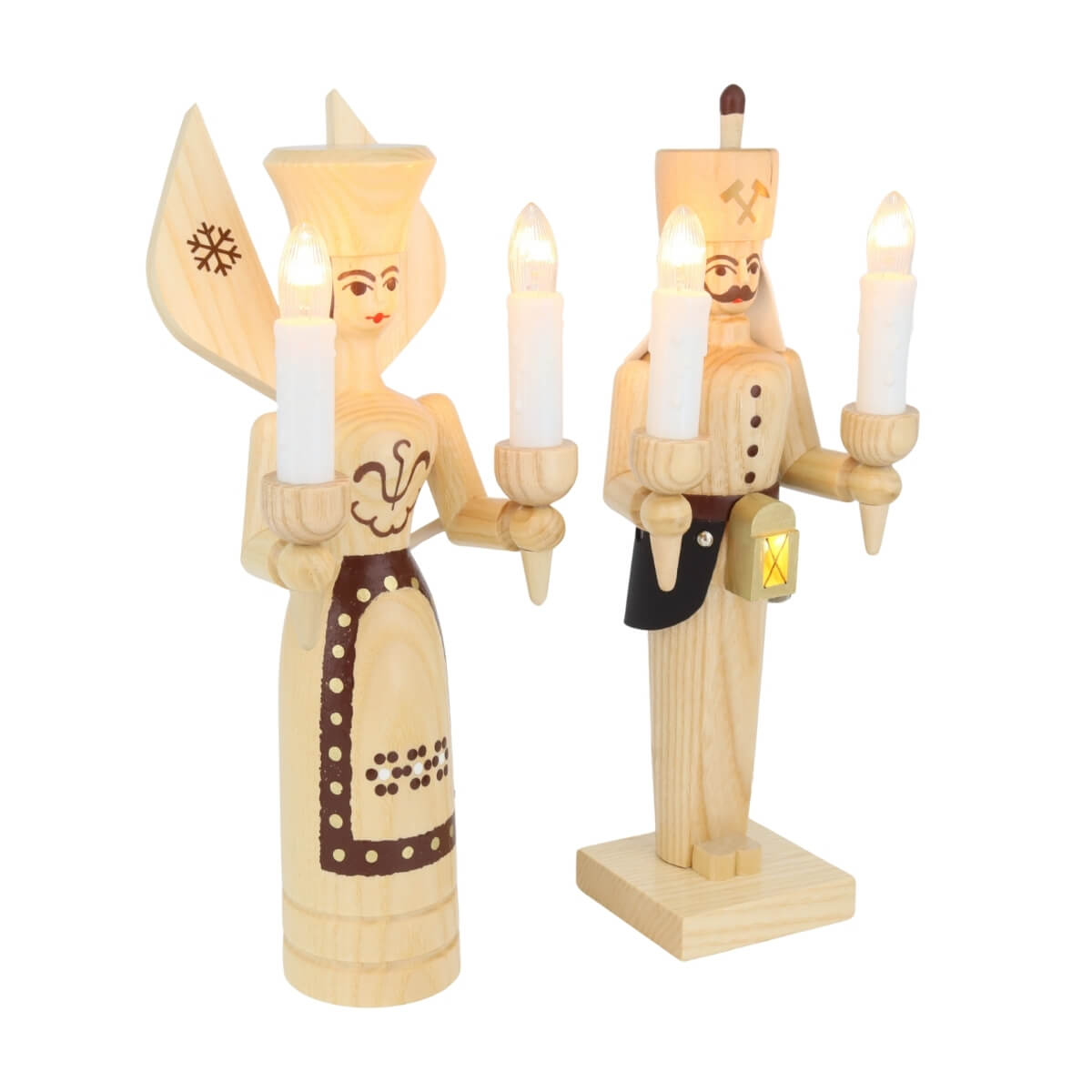 Engel und Bergmann, 26 cm, natur, elektrisch beleuchtet von SEIFFEN.COM