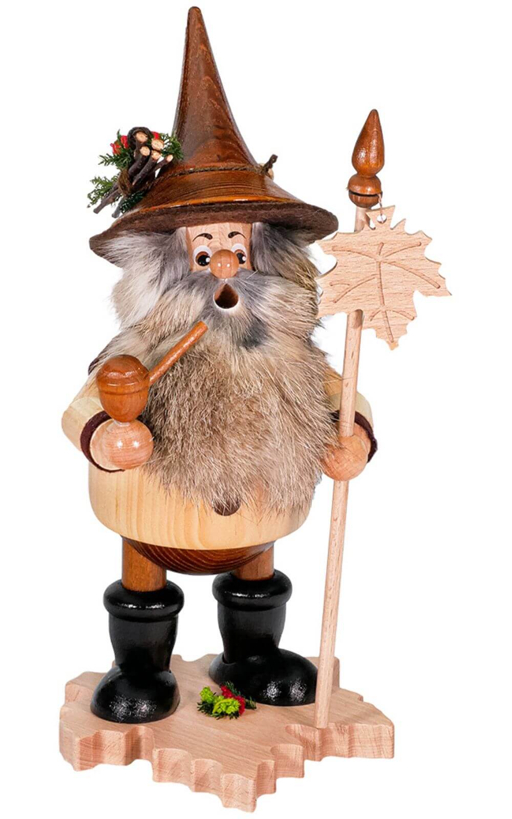 Räuchermännchen Wichtel mit Ahornblatt, natur, 25 cm von DWU