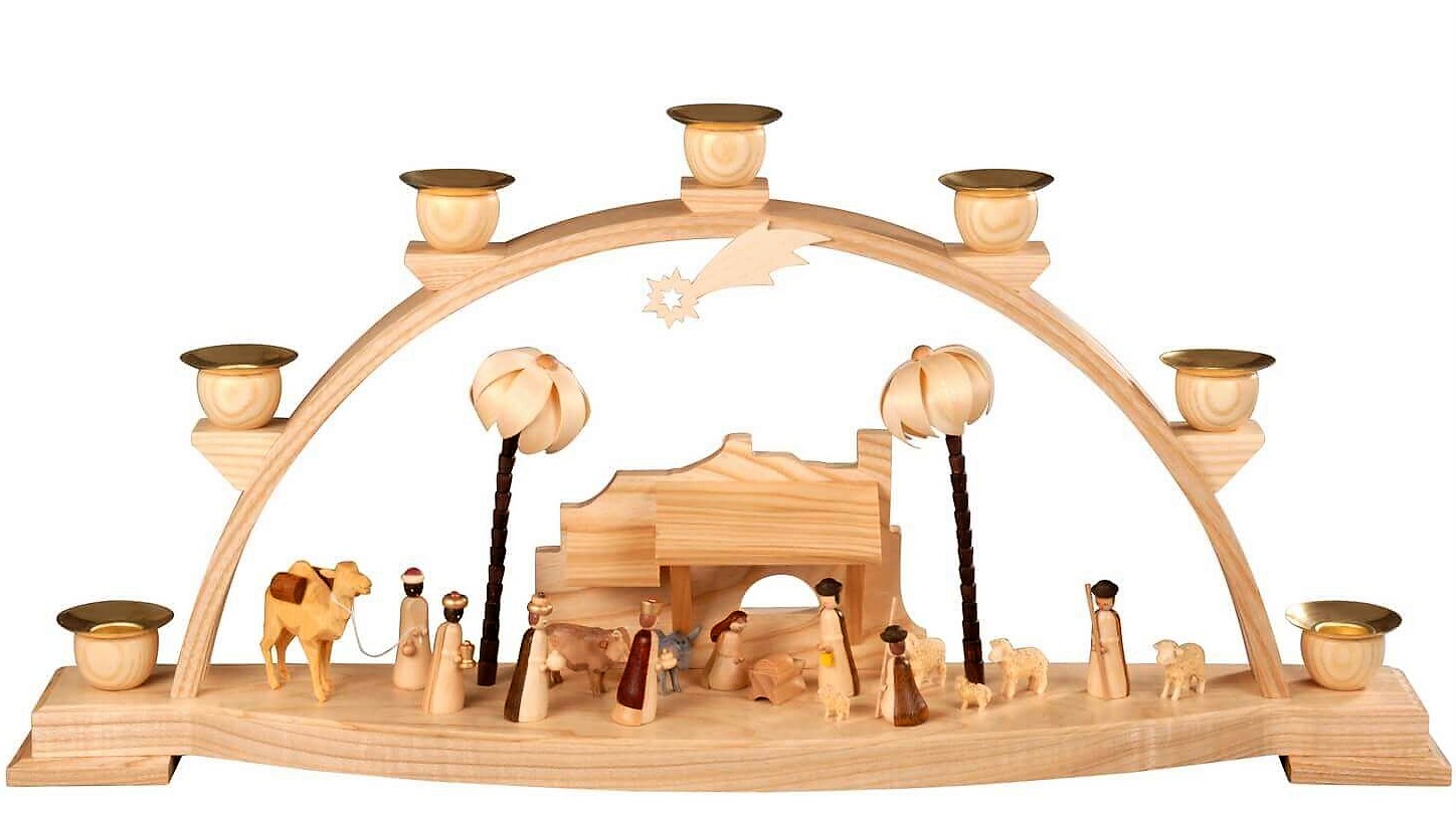 Schwibbogen Heilige Familie für Wachskerzen, 60 cm von Albin Preißler