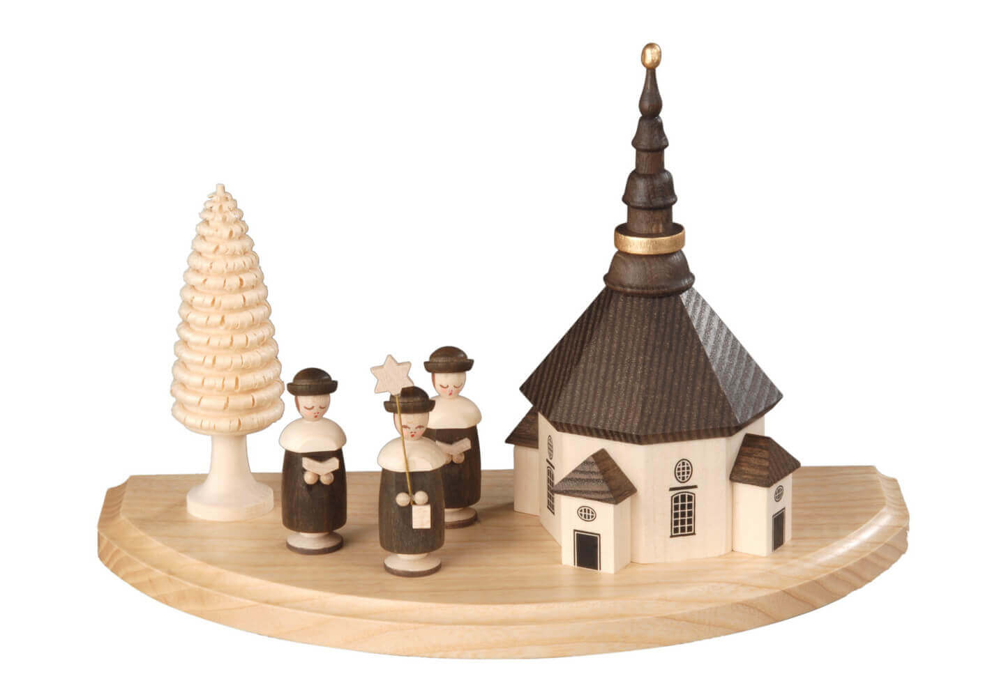 Sockel mit Seiffener Kirche und Kurrende, natur, 20 cm von Albin Preißler