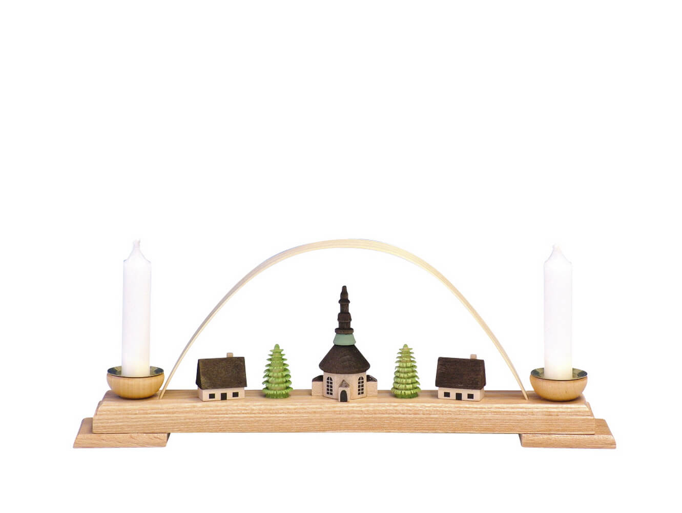 Kerzenhalter Minischwibbogen mit Seiffener Kirche, 27 cm von Knuth Neuber