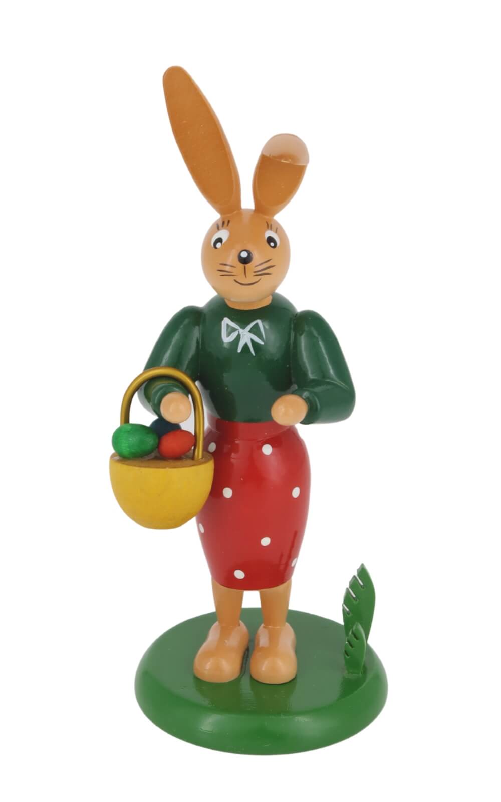 Osterhase - Häsin mit Körbchen, 12 cm von Holzkunst Gahlenz