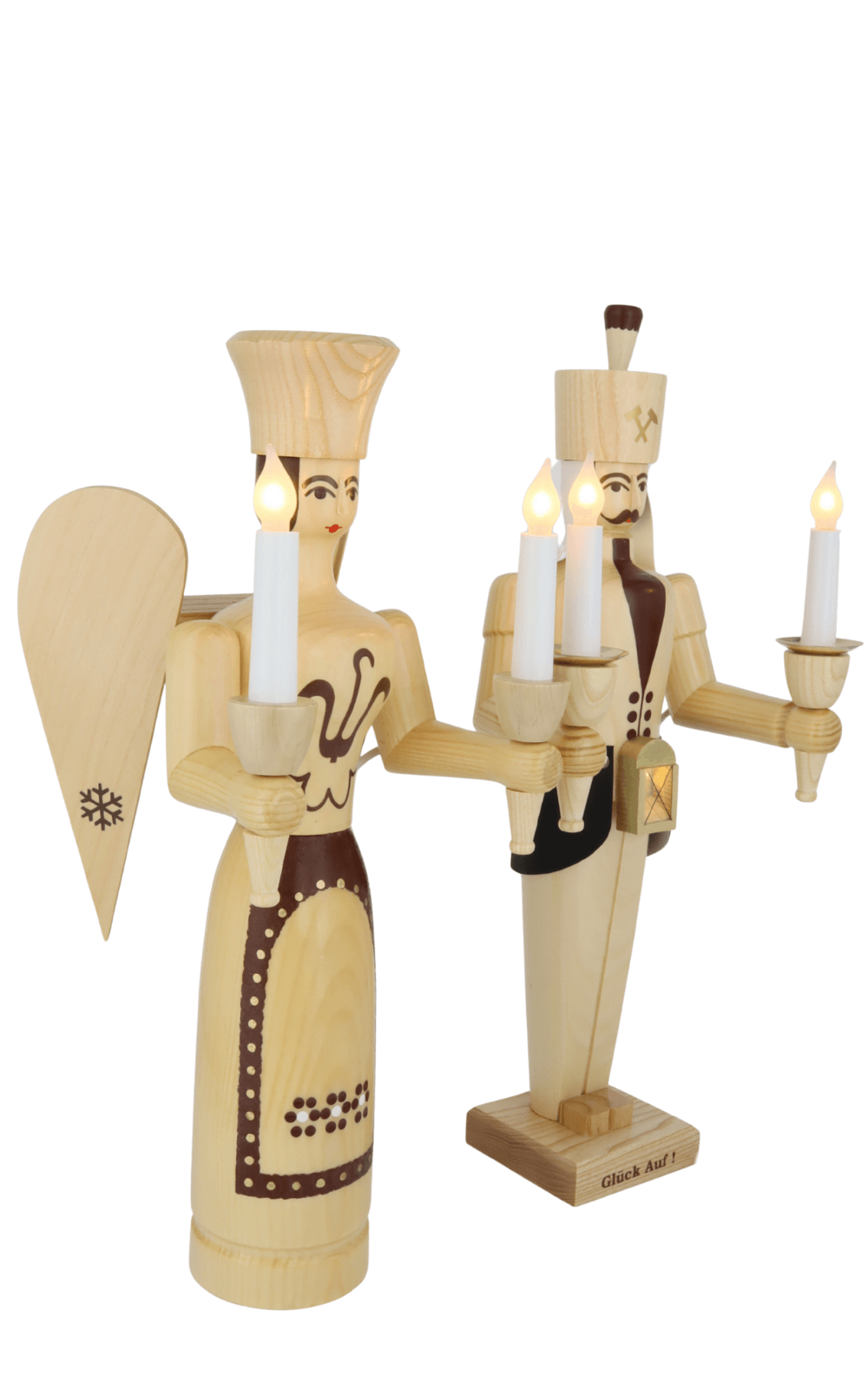 Engel und Bergmann, 50 cm in natur, elektrisch beleuchtet von SEIFFEN.COM