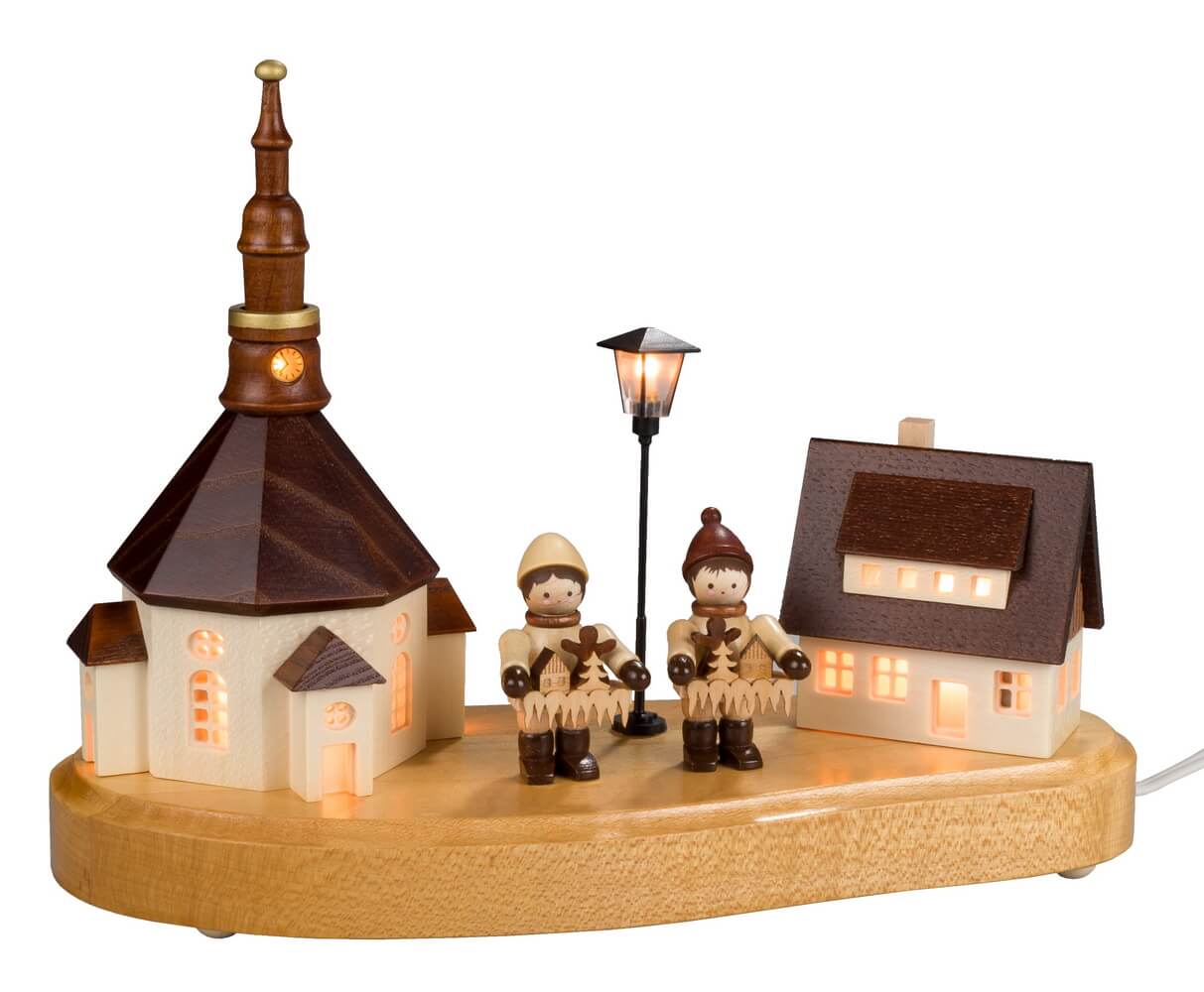 Sockelbrett Seiffener Dorf mit Striezelkindern von SEIFFEN.COM