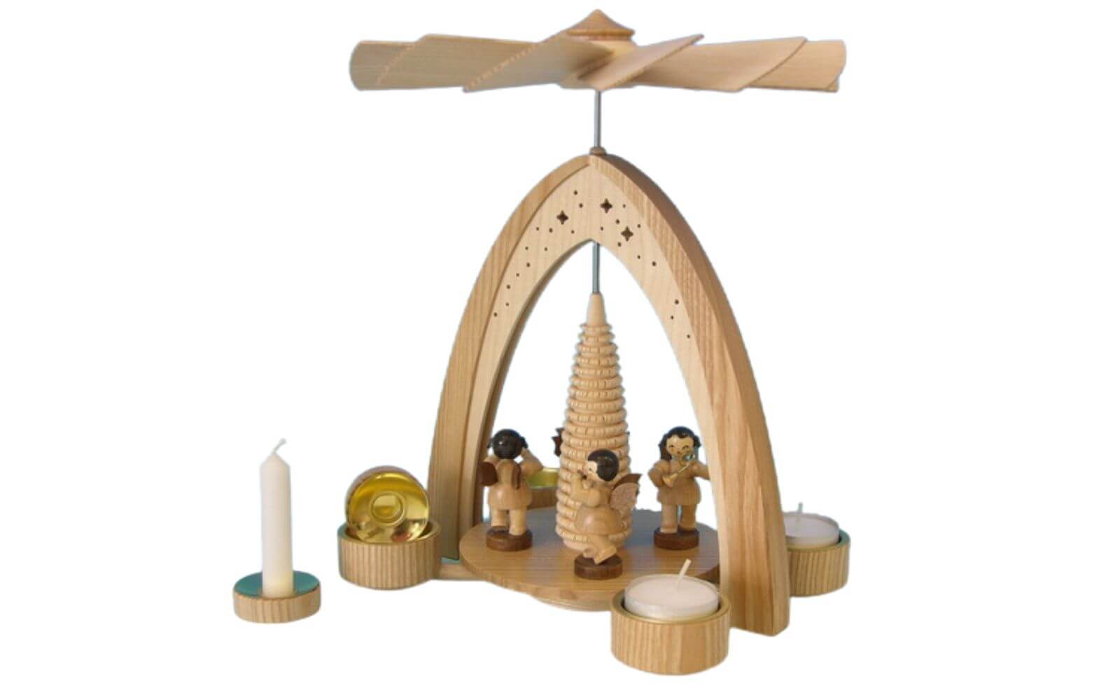 Weihnachtspyramide mit 4 Engel, natur, 27 cm von Figurenland Uhlig GmbH