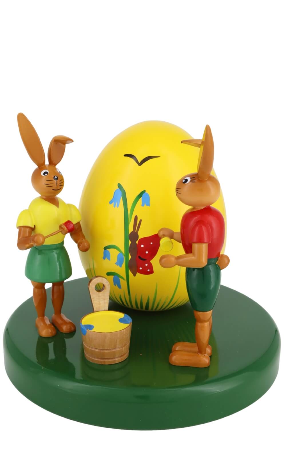 Osterhasenpaar mit großem gelben Ei, 12 cm von Holzkunst Gahlenz_2