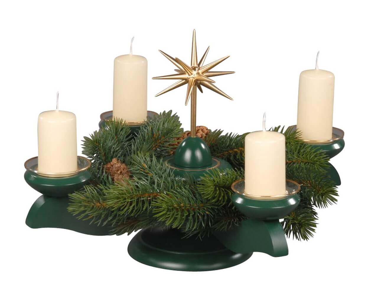 Adventsleuchter mit Weihnachtsstern und Tannenkranz, grün von Albin Preißler