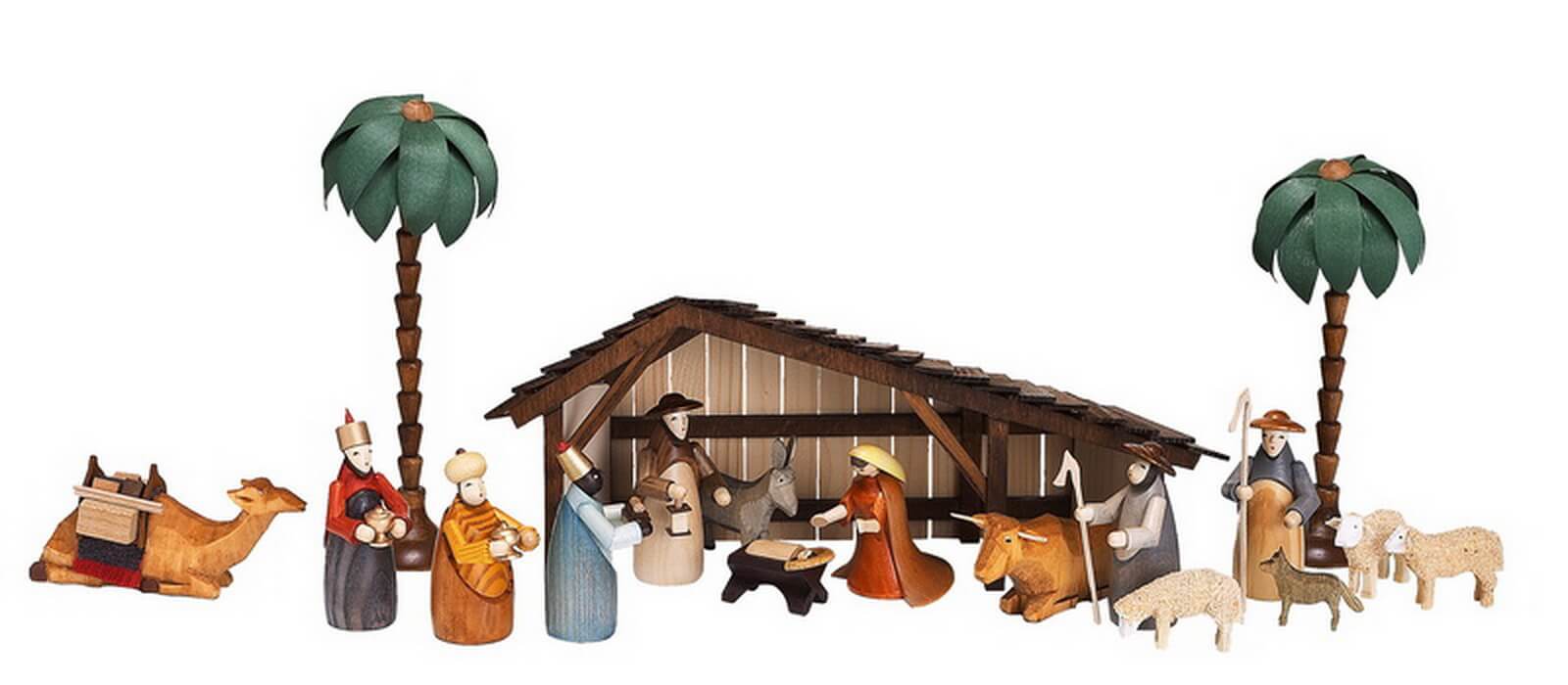 Weihnachtskrippe mit Stall, 19 cm, 18 – teilig von Theo Lorenz