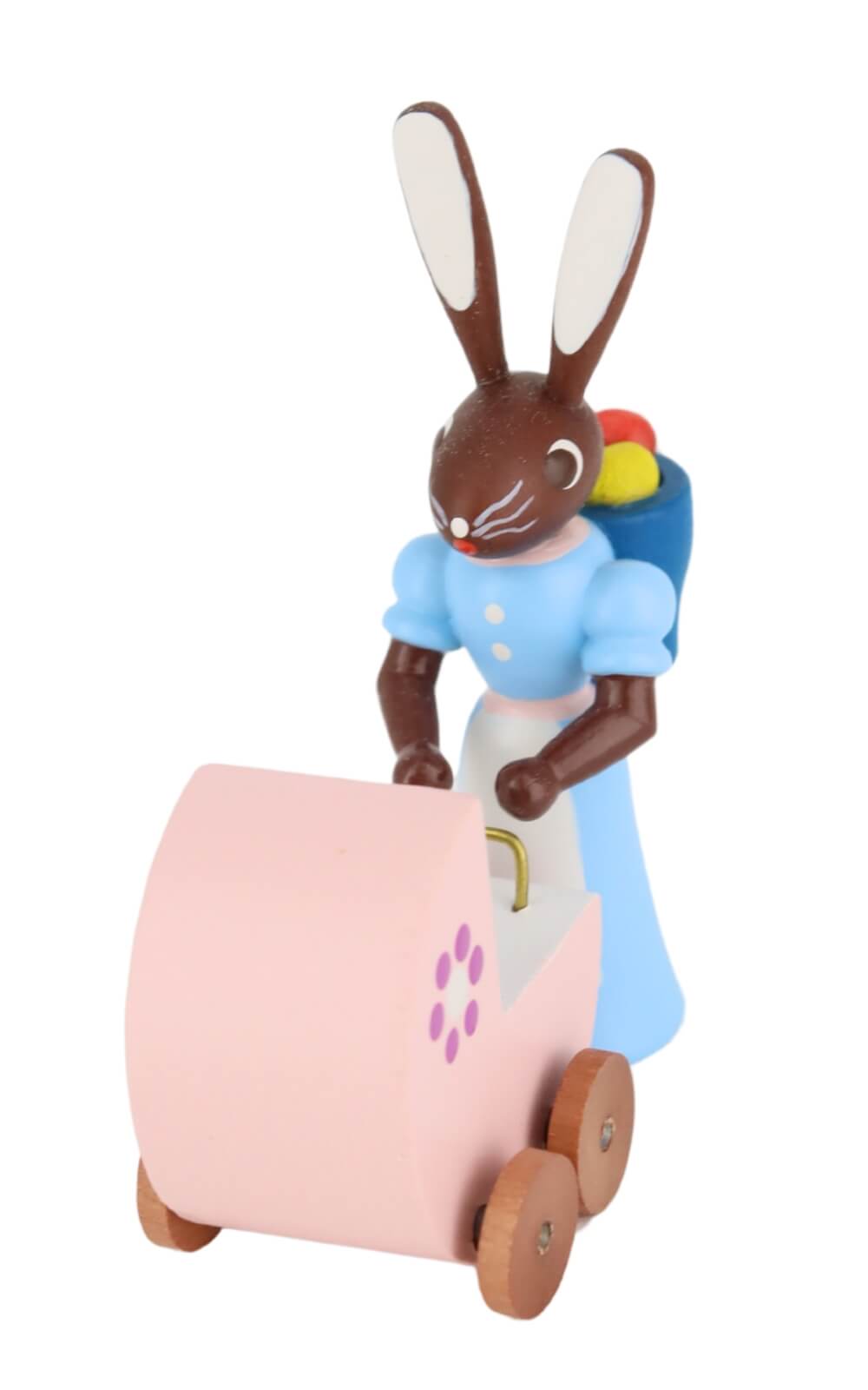 Osterhase Mutter mit rosa Kinderwagen, 6 cm, farbig von Stephan Kaden_3