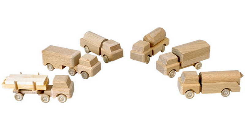 Holzspielzeug LKW, 6 Stück, sortiert, natur von Robbi Weber