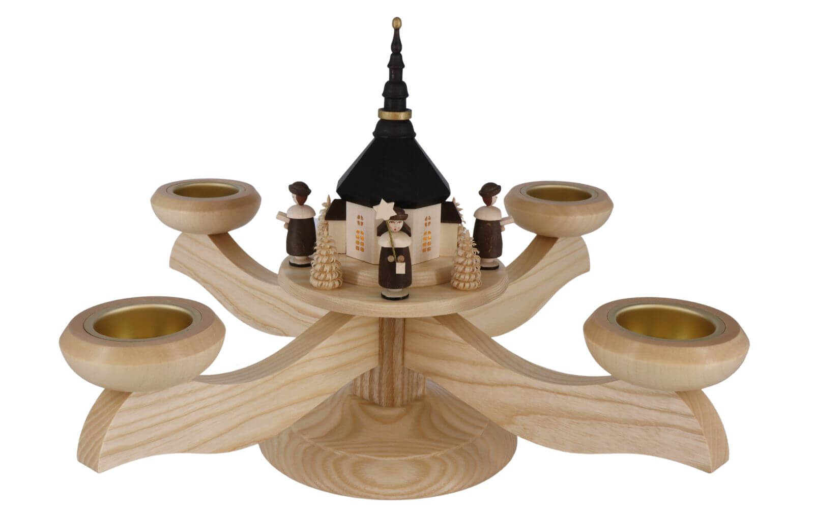 Adventsleuchter mit beleuchteter Seiffener Kirche, natur, für Teelichte von Albin Preißler