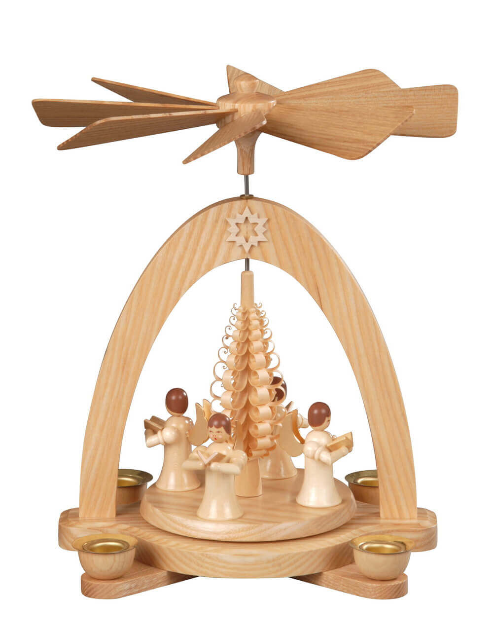 Weihnachtspyramide mit 4 Engel und Spanbaum, natur, 20 cm von Albin Preißler
