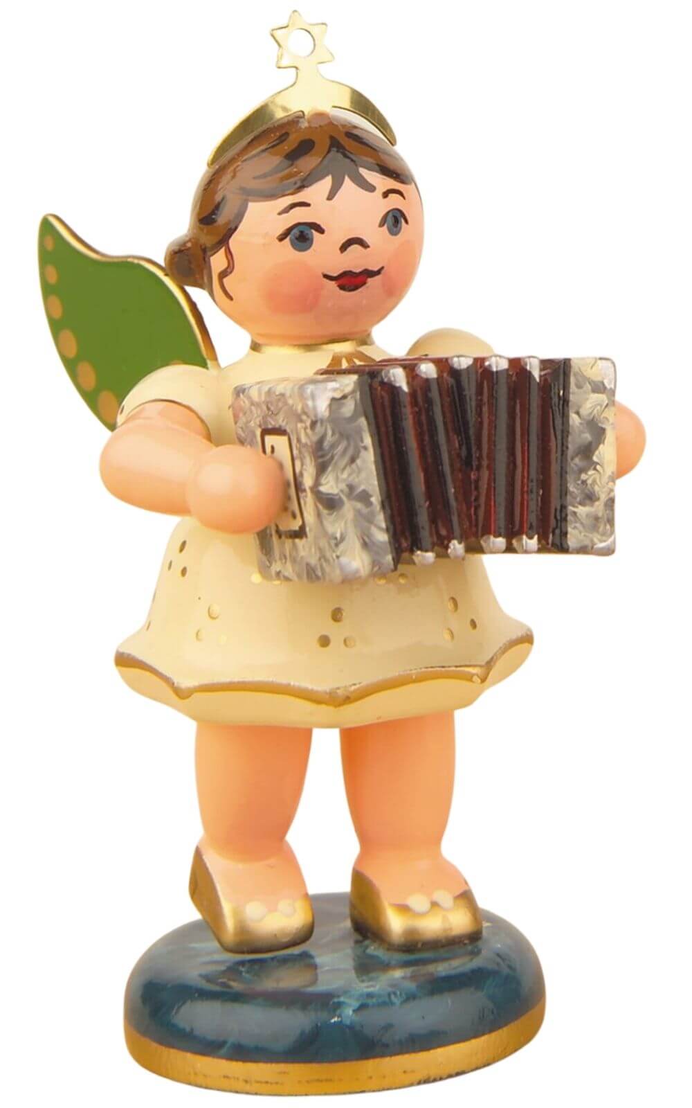 Miniatur Weihnachtsengel mit Ziehharmonika, 7 cm, farbig von Hubrig Volkskunst